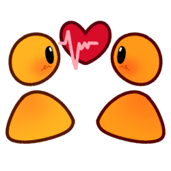 Two emoji yellow people with a light pink heartbeat on a red heart between them.
